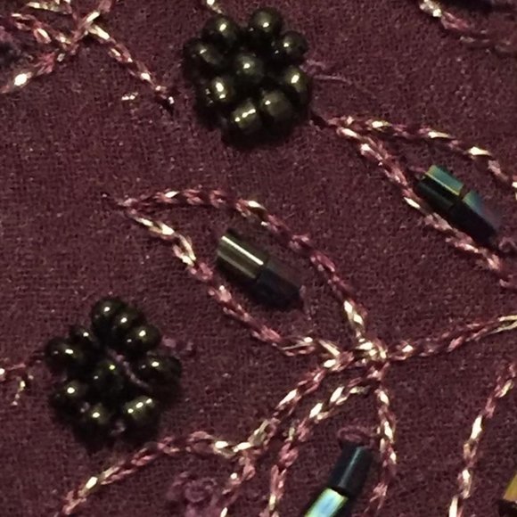 Papell Boutique Tops - NWOT 1990s Purple Silk Crop Top w/Black Beading